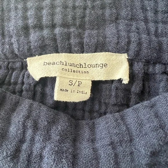 Beach Lunch Lounge 100% Cotton Gauze Navy Tiered Mini Dress Petite Boho - Picture 3 of 10